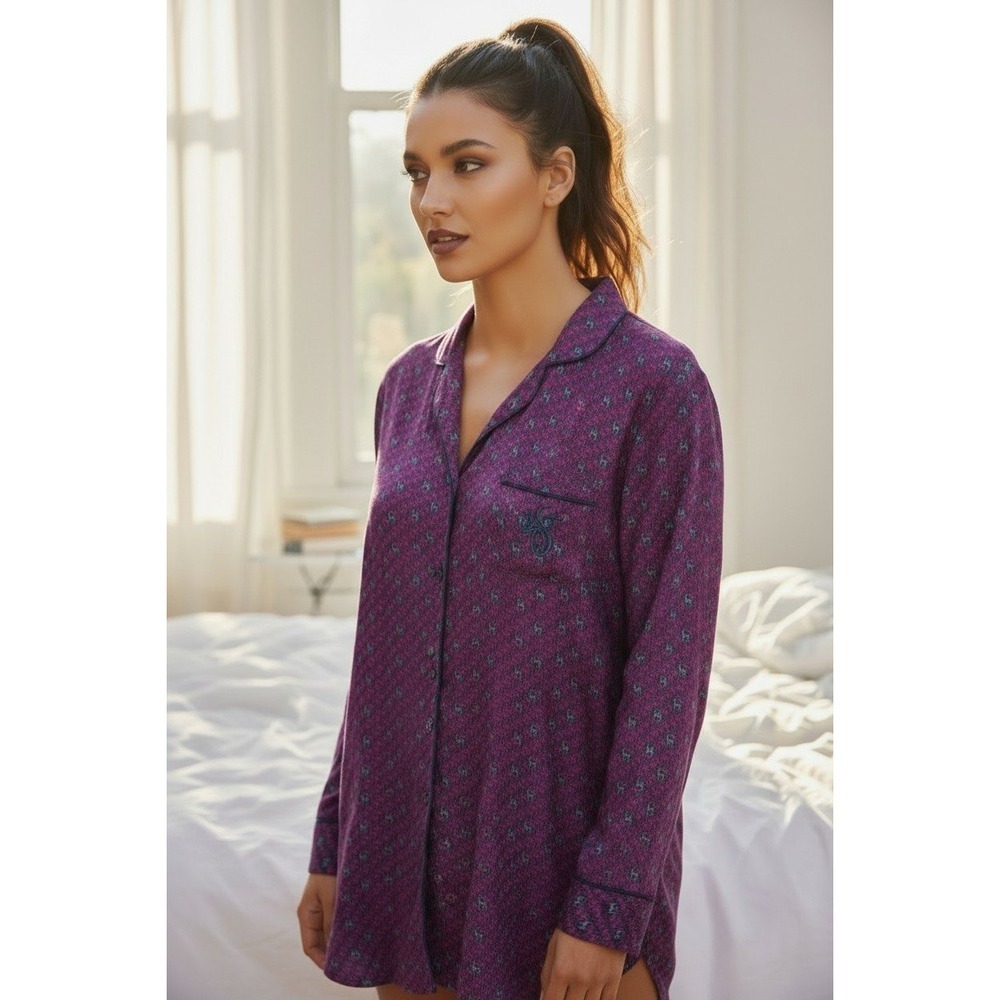 Victoria's Secret Vintage Purple Deer Print Nightshirt M Y2K Romantic Fairy
